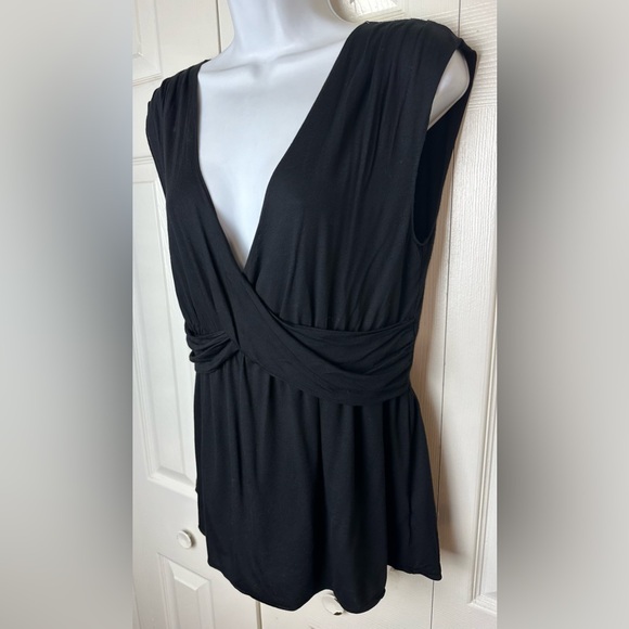 Anthro LEIFNOTES Draper Peplum VNeck Tank Top Blouse Shirt Jersey Knit Black - Picture 3 of 10